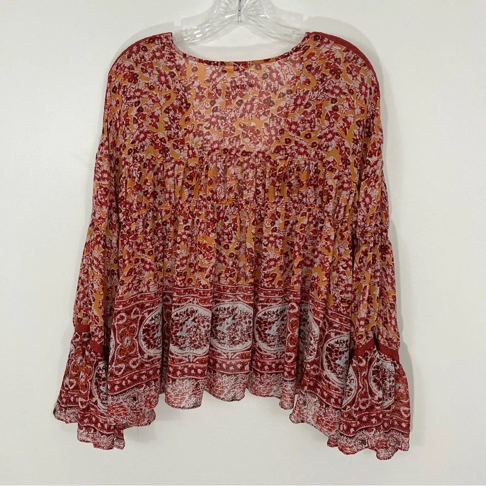 Free People Lorraine Tie Front Jacket in Mustard Combo Small NWT